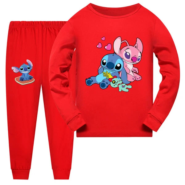Girl Lilo Embroidered Long Sleeve T-shirt Pajama Set Casual Top Pants Set