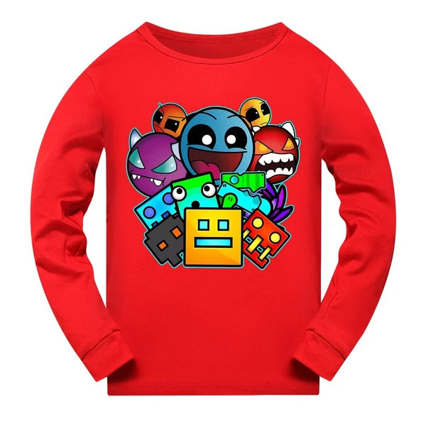Geometry Dash 5-13 Year Old Boys' Pajama Set Girls' Round Neck Long Sleeve Set