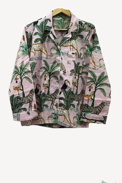 Indian Baby Pink Animal Printed PJ Night Suit With Hot Pant Handmade Pajama Sets