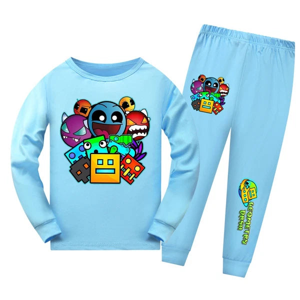 Geometry Dash 5-13 Year Old Boys' Pajama Set Girls' Round Neck Long Sleeve Set