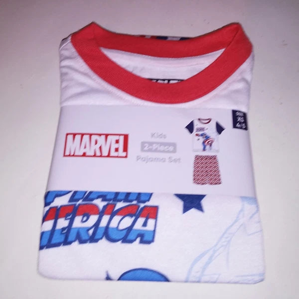 Marvel Pajama Set Kids Captain America Blue White Red Shorts Short Sleeve Sleepw