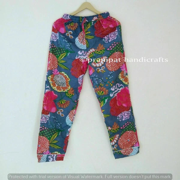 Indian Tropical Print Cotton Grey Hippie Women Gypsy Sleepwear Boho Pajama set