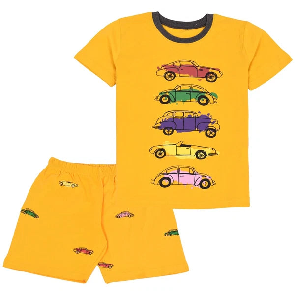 Kids Girls Boys Cars Print Pyjamas PJs 2 Piece Sleepwear Shorts Set 5-13 Yr