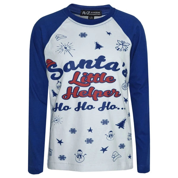 Kids Boys Girls PJs Royal Santas Little Helper Stylish Contrast Pajamas Set 5-13