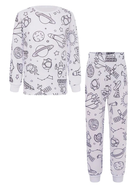Kids Pajama Sets Hand-Painted Long Sleeve Top Elastic Waist Pants Home Sleepwear