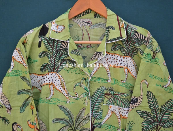 1PC Indian Cotton Floral Hand Block Print PJ Set Women's Sleepwear Night Suit