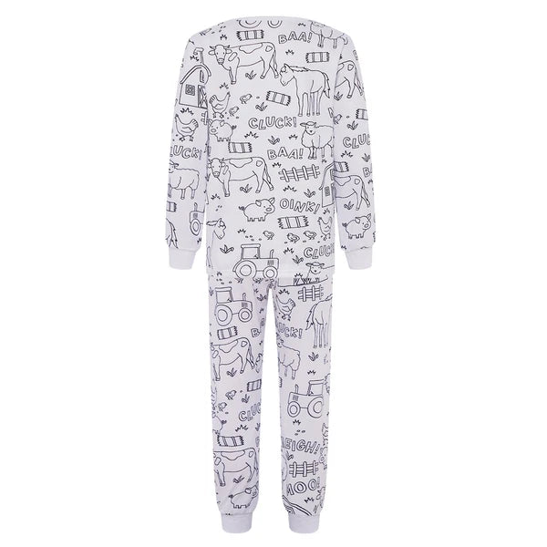 Kids Pajama Sets Hand-Painted Long Sleeve Top Elastic Waist Pants Home Sleepwear