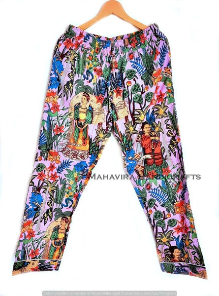 Indian Floral Print Cotton Baby pink hippie Sleepwear Bohemian Women Pajama set