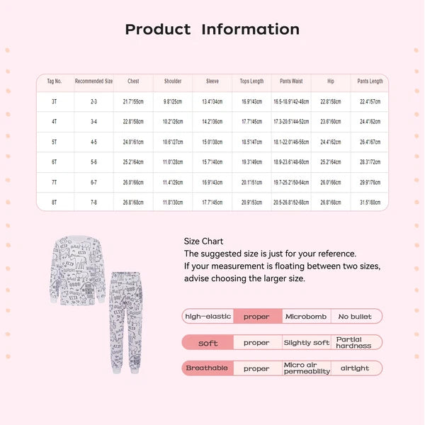 Kids Pajama Sets Hand-Painted Long Sleeve Top Elastic Waist Pants Home Sleepwear