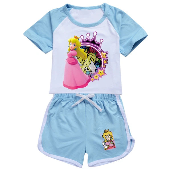 Princess Peach Kids Shorts T-shirt Set Loungewear Tracksuit Gift pajamas T-shirt