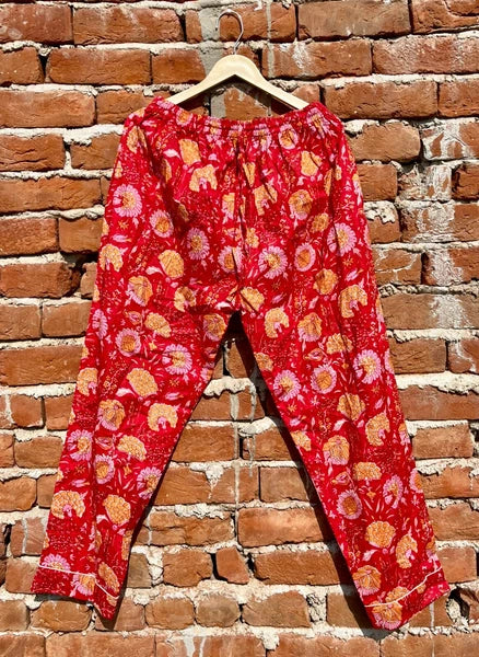Indian Cotton Red Floral PJ Set Bridesmaid Pajama Set Women Nightwear Suit US