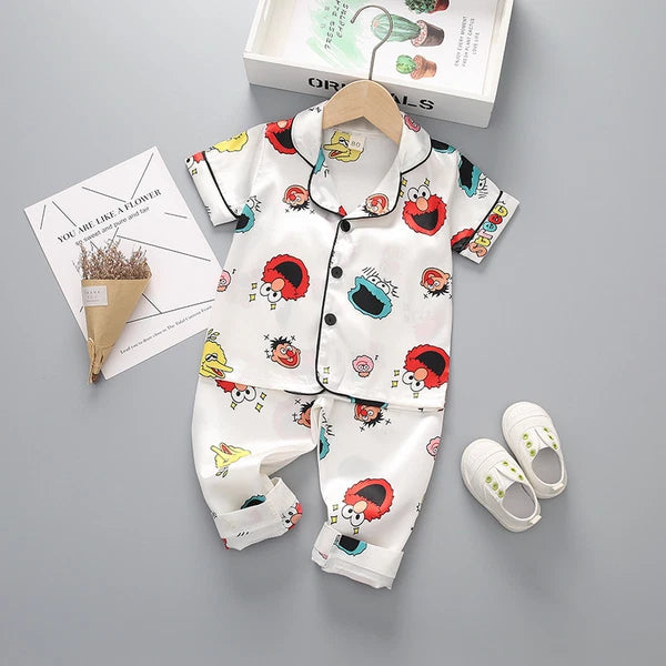 Kids White Sleepwear Short sleeve Summer Girls Pajama Sets