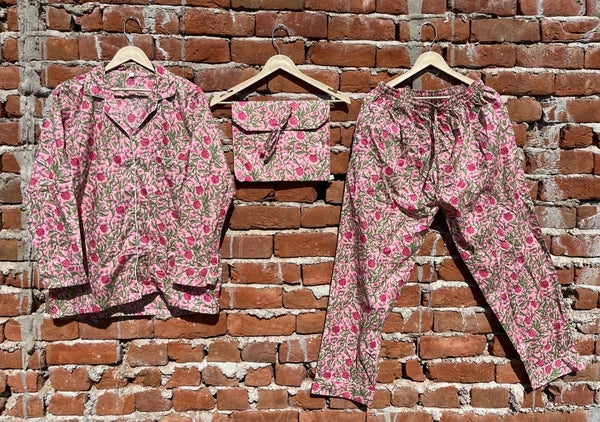 Indian Cotton Floral Print PJ Set Bridesmaid Pajama Set Women Nightwear Suits US