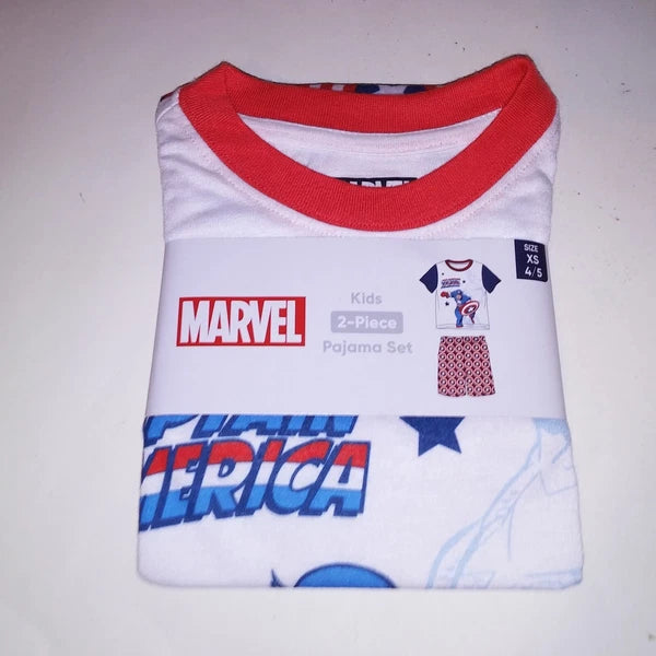 Marvel Pajama Set Kids Captain America Blue White Red Shorts Short Sleeve Sleepw