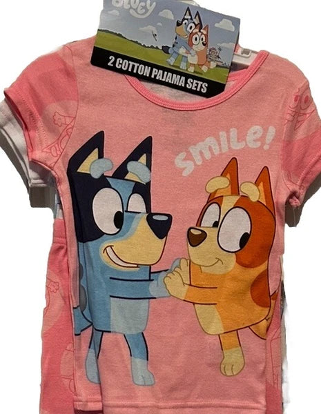 Girl’s BLUEY 4- Piece " SMILE" Tops & Bottoms Pajama Set Size 6 NWT