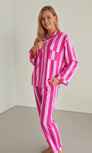 Indian Cotton Striped Print PJ Set Bridesmaid Pajama Set Women Nightwear Suit