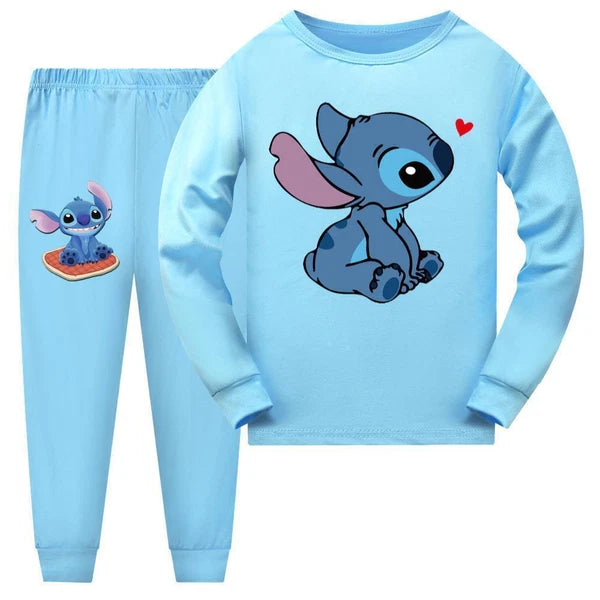Girl Lilo Embroidered Long Sleeve T-shirt Pajama Set Casual Top Pants Set