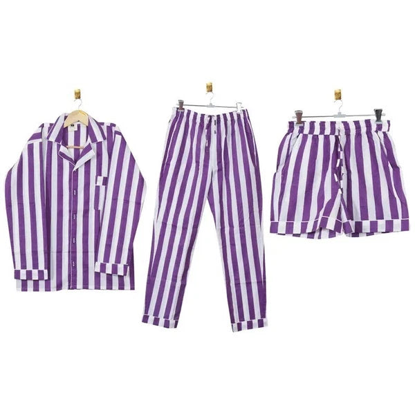 Cotton Striped Print Indian PJ Set Bridesmaid Pajama Set Women Nightwear Suit US