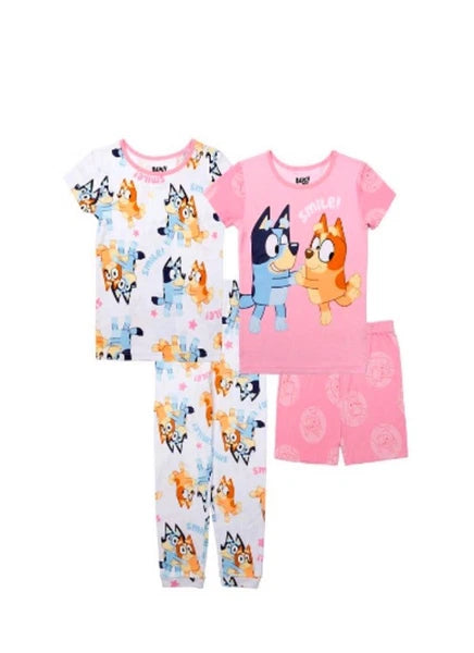 Girl’s BLUEY 4- Piece " SMILE" Tops & Bottoms Pajama Set Size 6 NWT