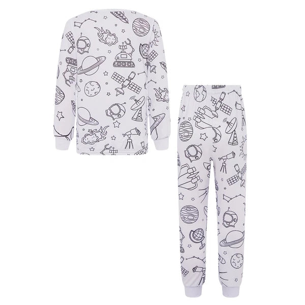 Kids Pajama Sets Hand-Painted Long Sleeve Top Elastic Waist Pants Home Sleepwear