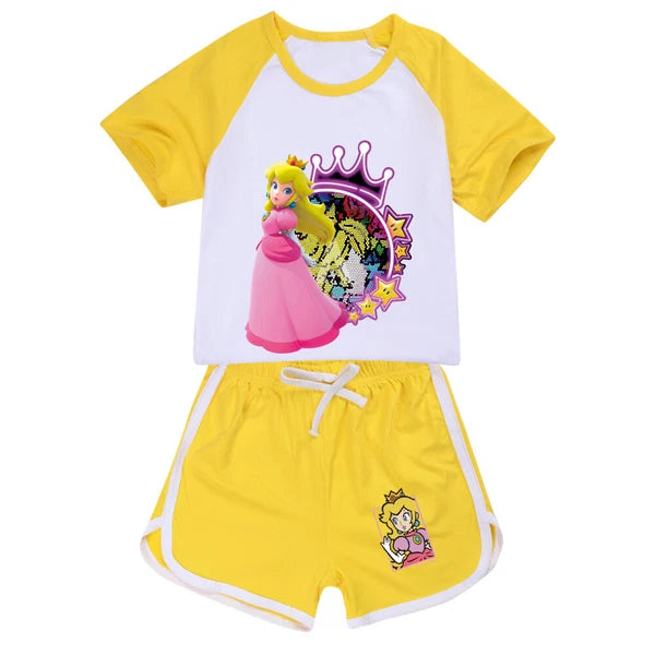 Princess Peach Kids Shorts T-shirt Set Loungewear Tracksuit Gift pajamas T-shirt