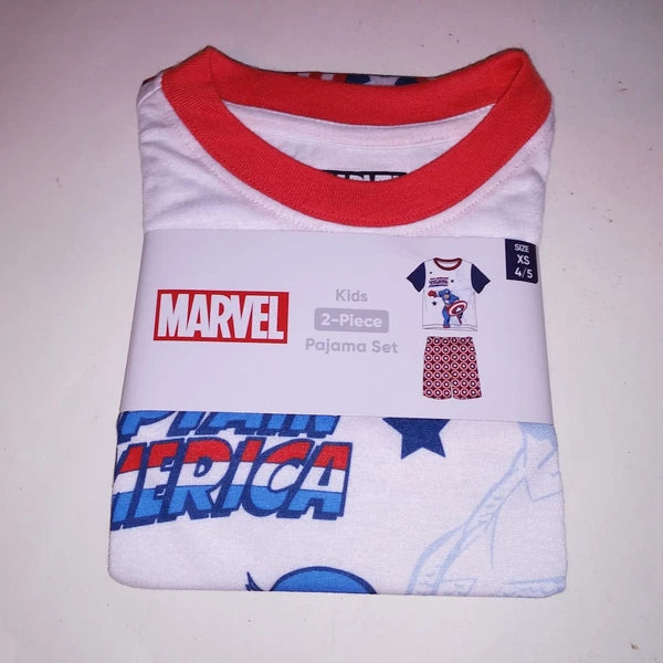 Marvel Pajama Set Kids Captain America Blue White Red Shorts Short Sleeve Sleepw