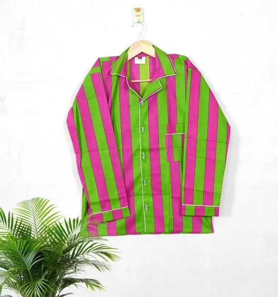 Indian 100%Cotton Hot Pant With Top & Pajama PJ Sets Nightwear Suit Stripe Print