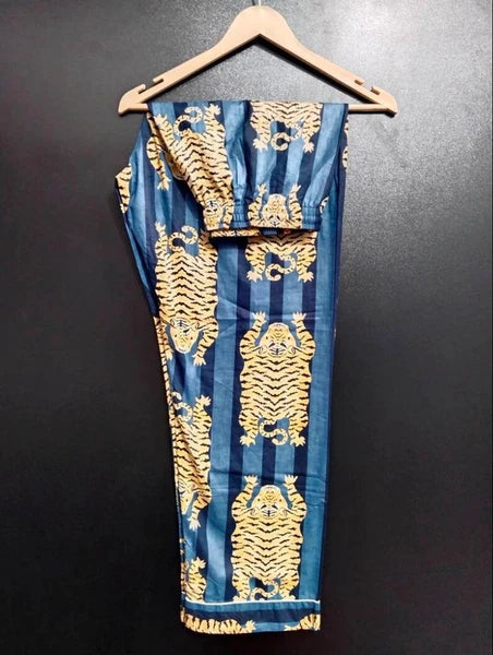 Indian Cotton Pajama Set Tiger Stripe Print Bridesmaid PJ Set Loose Clothing US