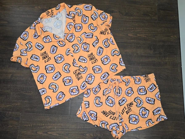 Way To Celebrate Halloween LET'S FANG OUT Shorty Pajama Set Sz XS M XL 2X 3X New