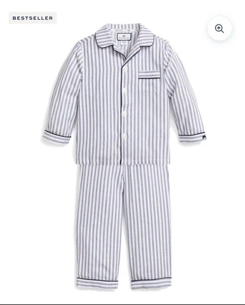 Petite Plume Kid's Twill Pajama Set in Navy French Ticking NWT MSRP $58 Sz 12