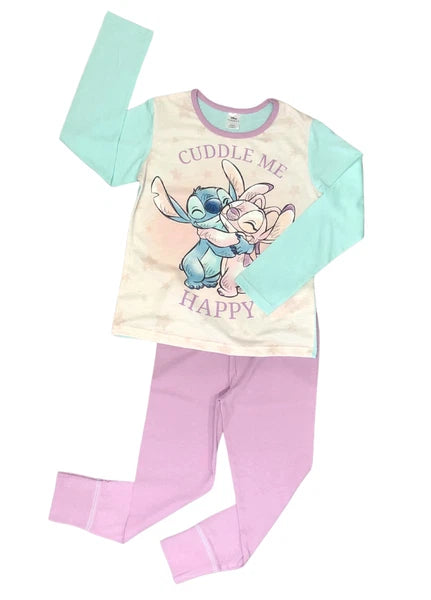 Girls Lilo & Stitch Pyjamas PJs 4-13 Years Purple Grey Pink Long Sleeved Trouser