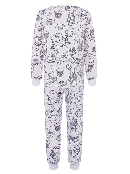 Kids Pajama Sets Hand-Painted Long Sleeve Top Elastic Waist Pants Home Sleepwear