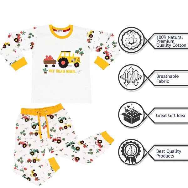Kids Boys Girls Pyjamas Are Tractor Contrast Top Bottom Sleepwear Set 2-13 Years