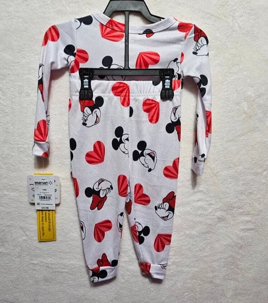 Disney~ NEW♈Kids 2 pc Pajama Set size 12 mos~white/red MINNIE MOUSE Hearts