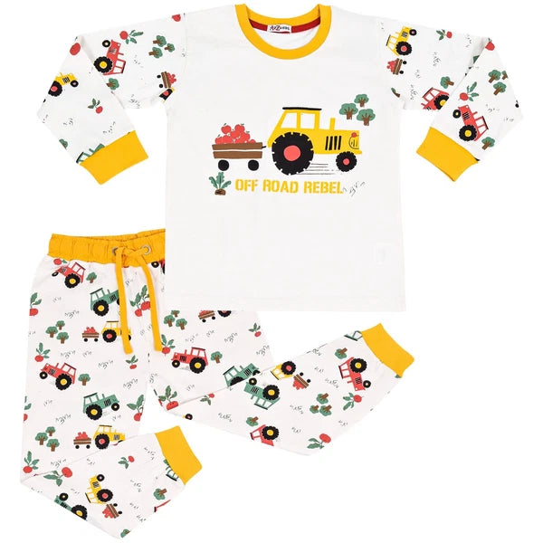 Kids Boys Girls Pyjamas Are Tractor Contrast Top Bottom Sleepwear Set 2-13 Years