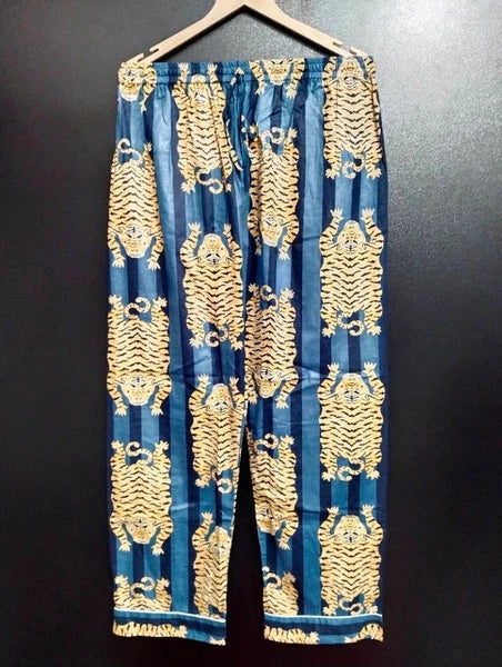 Indian Cotton Pajama Set Tiger Stripe Print Bridesmaid PJ Set Loose Clothing US