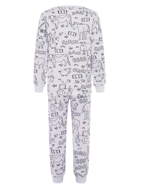 Kids Pajama Sets Hand-Painted Long Sleeve Top Elastic Waist Pants Home Sleepwear