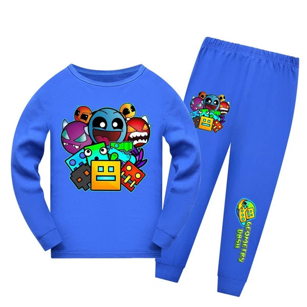 Geometry Dash 5-13 Year Old Boys' Pajama Set Girls' Round Neck Long Sleeve Set