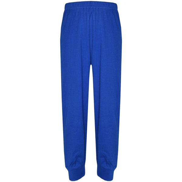 Kids Boys Girls Pjs Contrast Royal Blue Color Plain Stylish Pyjamas Set 2-13 Yr