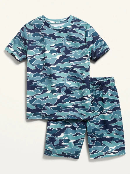 Old Navy Kid Boys Blue Camo Graphic Tee Pajama Shorts Set Size XS or Medium