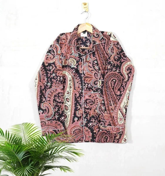 Indian Cotton Multi Paisley PJ Set Bridesmaid Pajama Set Women Nightwear Suit US