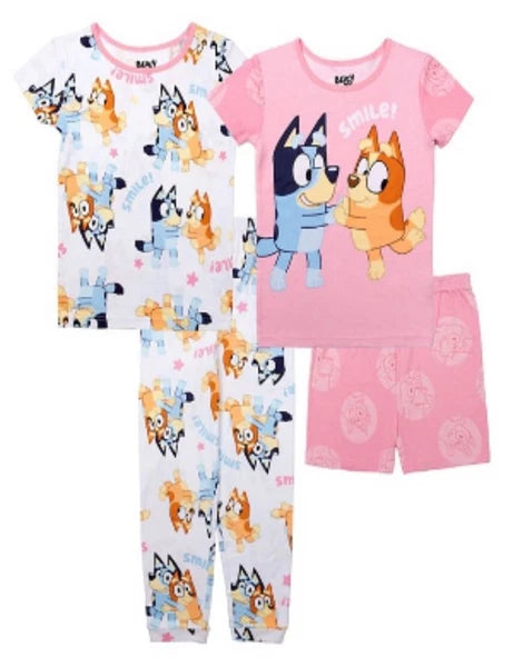 Girl’s BLUEY 4- Piece " SMILE" Tops & Bottoms Pajama Set Size 6 NWT
