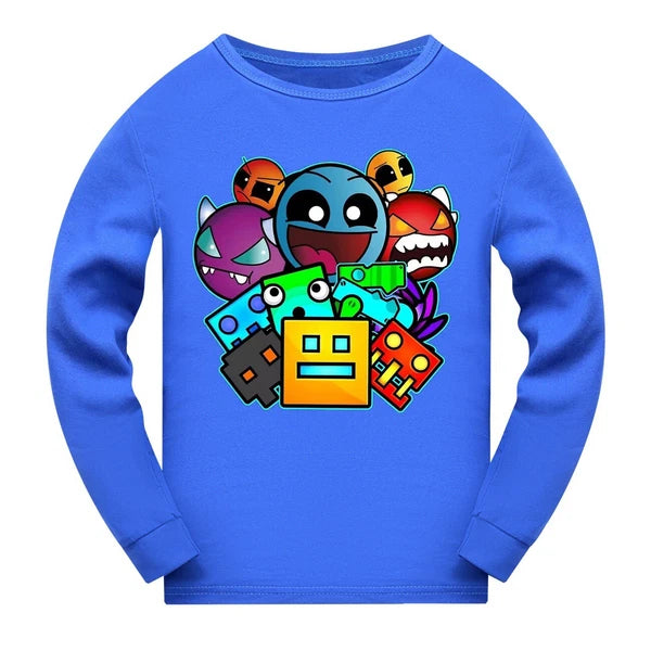 Geometry Dash 5-13 Year Old Boys' Pajama Set Girls' Round Neck Long Sleeve Set