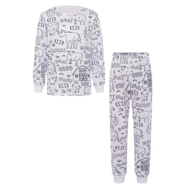 Kids Pajama Sets Hand-Painted Long Sleeve Top Elastic Waist Pants Home Sleepwear