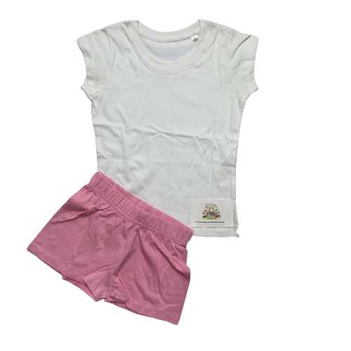 Girls Pyjama Pjs Set Plain Shorts Top T-Shirt Nightwear Summer Loungewear Kids