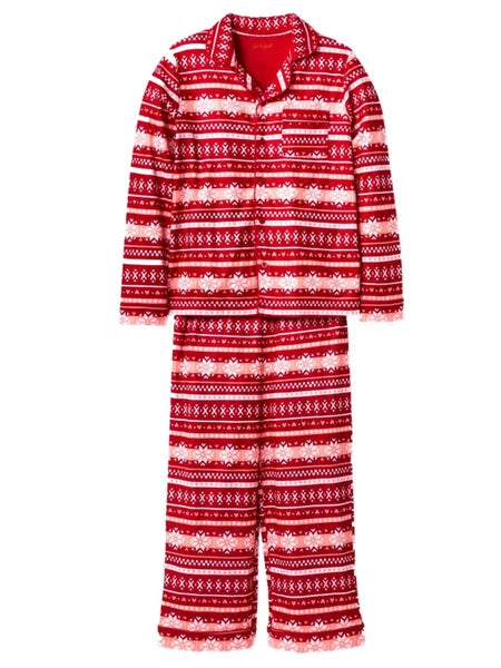 Girls Red & Pink Aztec Print Pajamas Nordic Flannel Sleep Set X-Small
