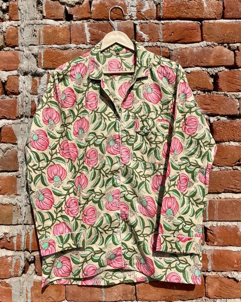 Indian Cotton Beige Floral PJ Set Bridesmaid Pajama Set Women Nightwear Suit US