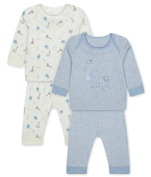 Mothercare Baby Boys Pyjamas Zoo Animal Blue Pure Cotton 2 Pack Pyjamas Set NEW