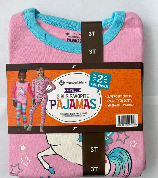 Member's Mark Girl's 4-Piece Unicorn Pajamas Set size 3T