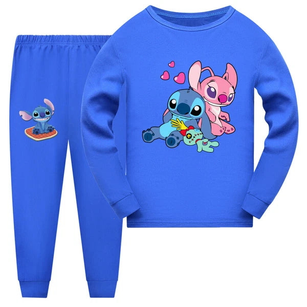 Girl Lilo Embroidered Long Sleeve T-shirt Pajama Set Casual Top Pants Set